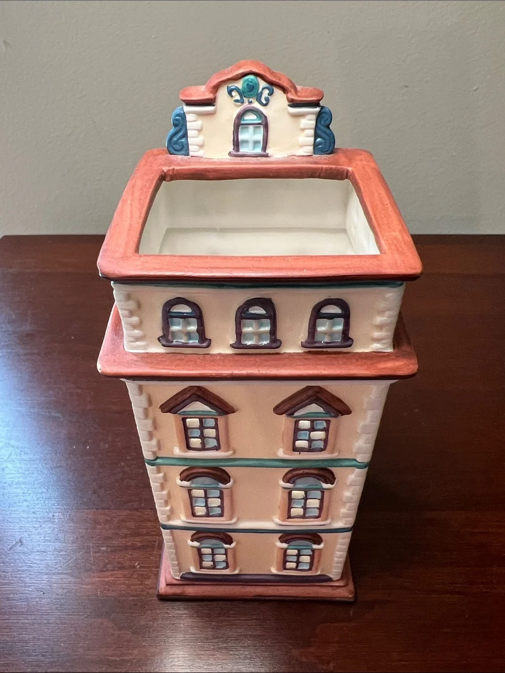 Vintage Cafe Prague House Shaped Tealight Candle Holder Hand Painted
